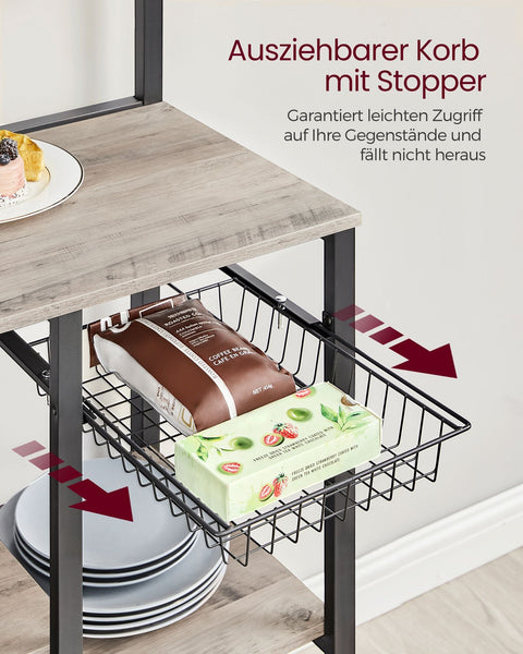 Rootz Greige Black Kitchen Storage Rack - Chipboard Steel Organizer - Pantry Shelf - Heavy Duty - 42cm x 90cm x 167.3cm