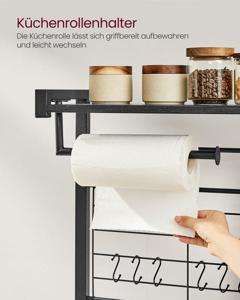 Rootz Ebony-Black Kitchen Baker's Rack - Storage Rack - Organizer - Chipboard and Steel - 42cm x 90cm x 167.3cm - Heavy Duty - Multi-functional - Space-saving