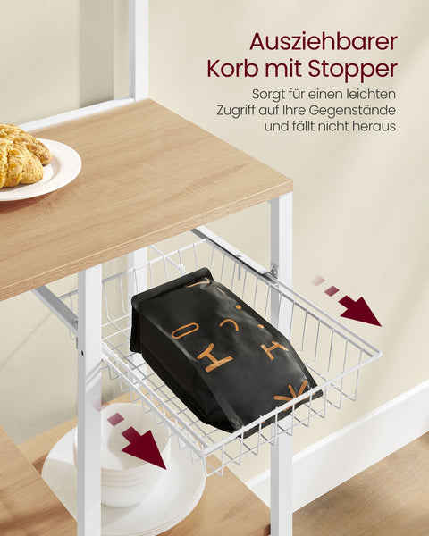 Rootz Golden Oak White Kitchen Storage Rack - Pantry Organizer - Cupboard Shelf - Chipboard and Steel Construction - 42cm x 90cm x 167.3cm - Heavy Duty - Easy Assembly - Space Saving