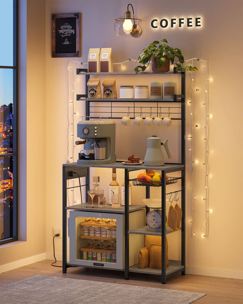 Rootz Cake Rack Organizer - Cupcake Stand - Chipboard Steel - Greige Mottled-Ink Black - 40cm x 90cm x 165.5cm - Heavy Duty - Easy Assembly - Space Saving