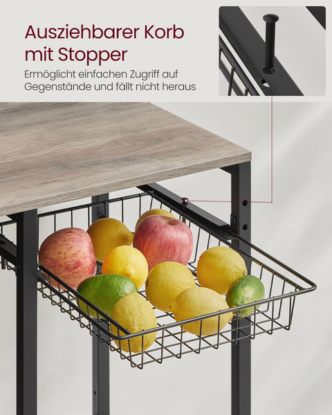 Rootz Standing Shelf with Sockets and Basket - Greige Mottled - Ink Black - Chipboard - Steel - 40cm x 90cm x 165.5cm - 19.2kg. Ideal for Organization