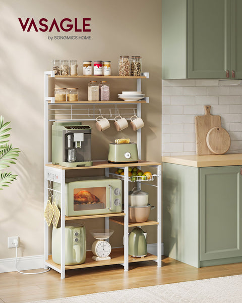 Rootz Cake Rack Organizer - Cupcake Stand - Baking Rack - Chipboard and Steel - 40cm x 90cm x 165.5cm - Golden Oak Cloud White - 49.9kg Work Surface Capacity - 5kg Hook Capacity - 228.7kg Total Capacity