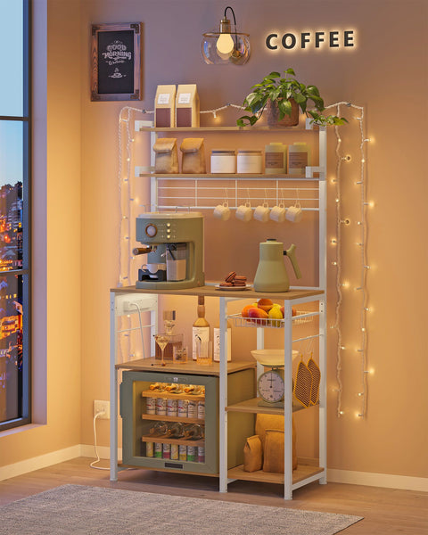 Rootz Cake Rack Organizer - Cupcake Stand - Baking Rack - Chipboard and Steel - 40cm x 90cm x 165.5cm - Golden Oak Cloud White - 49.9kg Work Surface Capacity - 5kg Hook Capacity - 228.7kg Total Capacity