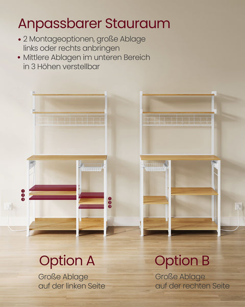 Rootz Cake Rack Organizer - Cupcake Stand - Baking Rack - Chipboard and Steel - 40cm x 90cm x 165.5cm - Golden Oak Cloud White - 49.9kg Work Surface Capacity - 5kg Hook Capacity - 228.7kg Total Capacity