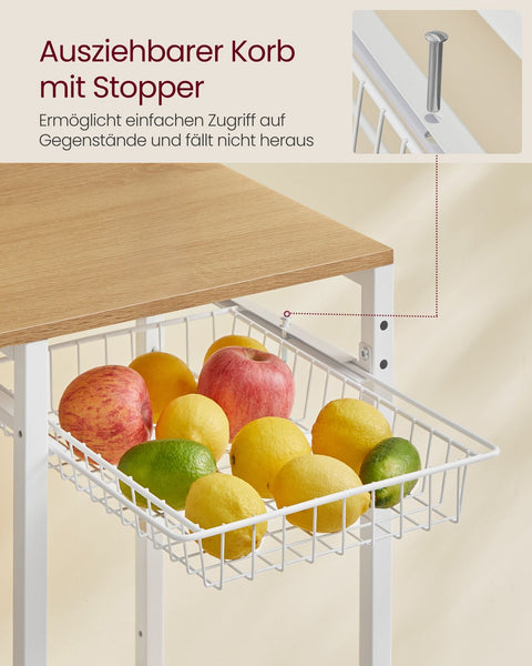 Rootz Cake Rack Organizer - Cupcake Stand - Baking Rack - Chipboard and Steel - 40cm x 90cm x 165.5cm - Golden Oak Cloud White - 49.9kg Work Surface Capacity - 5kg Hook Capacity - 228.7kg Total Capacity