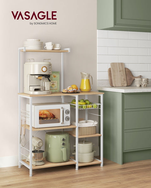 Rootz 3 Tier Storage Rack - Oak Beige - Classic White - Chipboard Steel - 40cm x 90cm x 134cm - Heavy Duty - Versatile - Easy Assembly