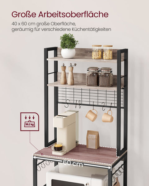 Greige Black Chipboard Steel Cake Rack - Baking Stand - Pastry Shelf - Sturdy Construction - Spacious Design - Easy Assembly - 40cm x 60cm x 170cm