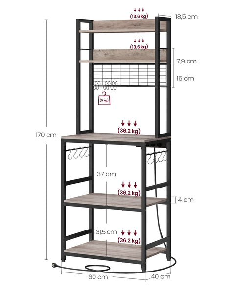 Greige Black Chipboard Steel Cake Rack - Baking Stand - Pastry Shelf - Sturdy Construction - Spacious Design - Easy Assembly - 40cm x 60cm x 170cm
