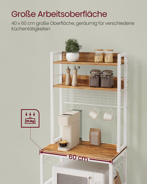 Rootz Standing Shelf with Sockets - Storage Rack - Utility Shelf - 14 Hooks - Space-Saving Design - 40 x 60 x 170 cm - Brown-White