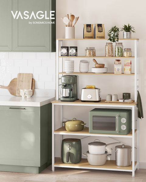 Rootz Oak White Cake Rack - Kitchen Organizer - Storage Shelf - Chipboard and Steel - 40cm x 100cm x 167cm - Heavy Duty - Easy Assembly - Anti-tip Feature