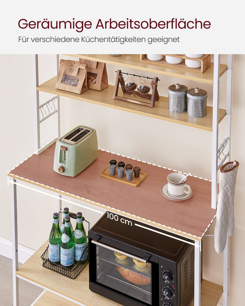 Rootz Oak White Cake Rack - Kitchen Organizer - Storage Shelf - Chipboard and Steel - 40cm x 100cm x 167cm - Heavy Duty - Easy Assembly - Anti-tip Feature