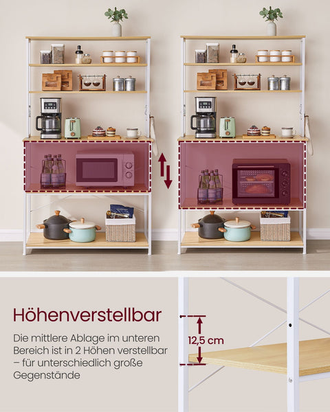 Rootz Oak White Cake Rack - Kitchen Organizer - Storage Shelf - Chipboard and Steel - 40cm x 100cm x 167cm - Heavy Duty - Easy Assembly - Anti-tip Feature