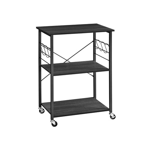 Rootz Kitchen Shelf on Wheels - Storage Rack - Rolling Organizer - 80kg Capacity - 40cm x 60cm x 89cm - Black Metal Frame