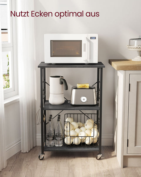 Rootz Kitchen Shelf on Wheels - Storage Rack - Rolling Organizer - 80kg Capacity - 40cm x 60cm x 89cm - Black Metal Frame