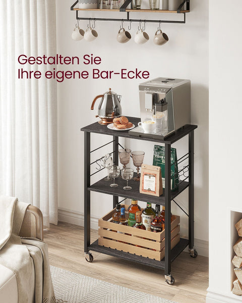 Rootz Kitchen Shelf on Wheels - Storage Rack - Rolling Organizer - 80kg Capacity - 40cm x 60cm x 89cm - Black Metal Frame