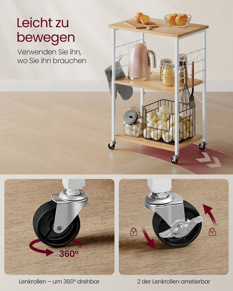 Rootz Küchenregal auf Rollen - Mobil Regal - Rollendes Küchenregal - Langlebig und Stabil - 40cm x 60cm x 89cm
