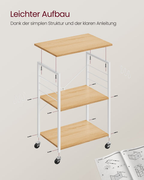 Rootz Küchenregal auf Rollen - Mobil Regal - Rollendes Küchenregal - Langlebig und Stabil - 40cm x 60cm x 89cm