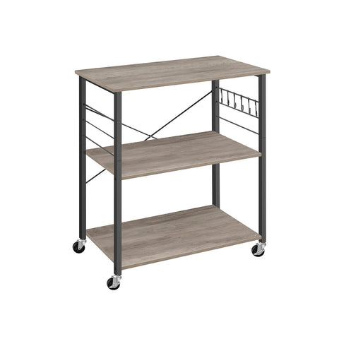Rootz Kitchen Shelf 3-Tier Cart - Rolling Storage Rack - Greige Mottled Black - Chipboard Steel - 40cm x 80cm x 89cm