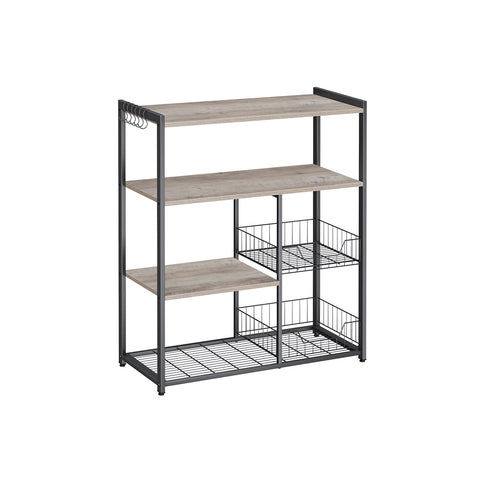 Rootz Cake Rack Organizer - Cupcake Stand - Baking Rack - Chipboard and Steel - 35cm x 80cm x 95cm - Greige Black - 11.8kg - 20kg Shelf Capacity - 10kg Basket Capacity