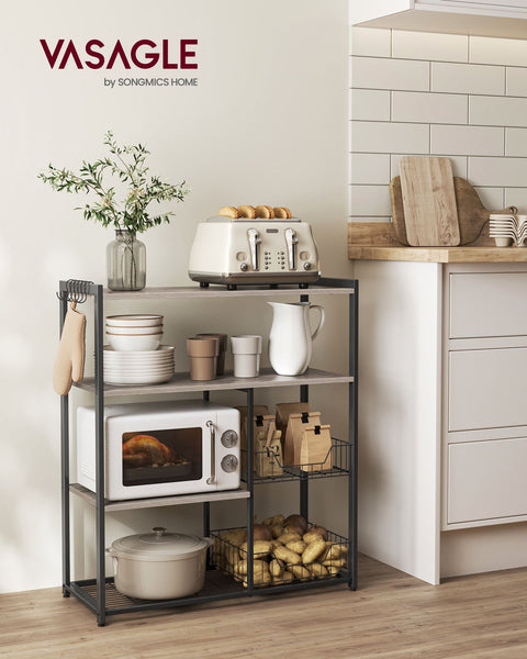 Rootz Cake Rack Organizer - Cupcake Stand - Baking Rack - Chipboard and Steel - 35cm x 80cm x 95cm - Greige Black - 11.8kg - 20kg Shelf Capacity - 10kg Basket Capacity