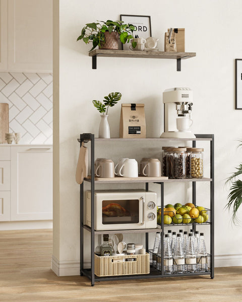 Rootz Cake Rack Organizer - Cupcake Stand - Baking Rack - Chipboard and Steel - 35cm x 80cm x 95cm - Greige Black - 11.8kg - 20kg Shelf Capacity - 10kg Basket Capacity