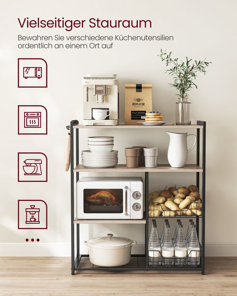 Rootz Cake Rack Organizer - Cupcake Stand - Baking Rack - Chipboard and Steel - 35cm x 80cm x 95cm - Greige Black - 11.8kg - 20kg Shelf Capacity - 10kg Basket Capacity