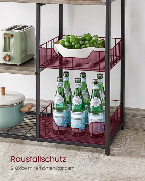 Rootz Cake Rack Organizer - Cupcake Stand - Baking Rack - Chipboard and Steel - 35cm x 80cm x 95cm - Greige Black - 11.8kg - 20kg Shelf Capacity - 10kg Basket Capacity