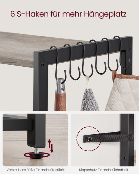 Rootz Cake Rack Organizer - Cupcake Stand - Baking Rack - Chipboard and Steel - 35cm x 80cm x 95cm - Greige Black - 11.8kg - 20kg Shelf Capacity - 10kg Basket Capacity