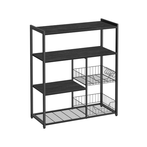 Rootz Cake Rack with Hooks - Baking Stand - Storage Organizer - Chipboard and Steel - 35cm x 80cm x 95cm - Anthracite Gray-Ink Black - 11.8kg - 20kg Capacity - 10kg Capacity - Easy Assembly