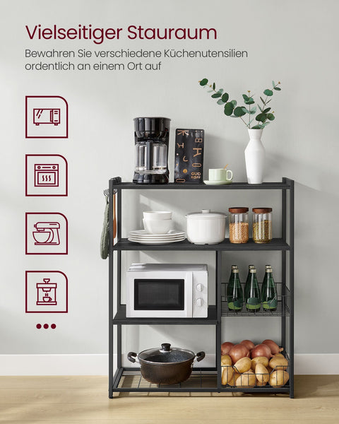 Rootz Cake Rack with Hooks - Baking Stand - Storage Organizer - Chipboard and Steel - 35cm x 80cm x 95cm - Anthracite Gray-Ink Black - 11.8kg - 20kg Capacity - 10kg Capacity - Easy Assembly