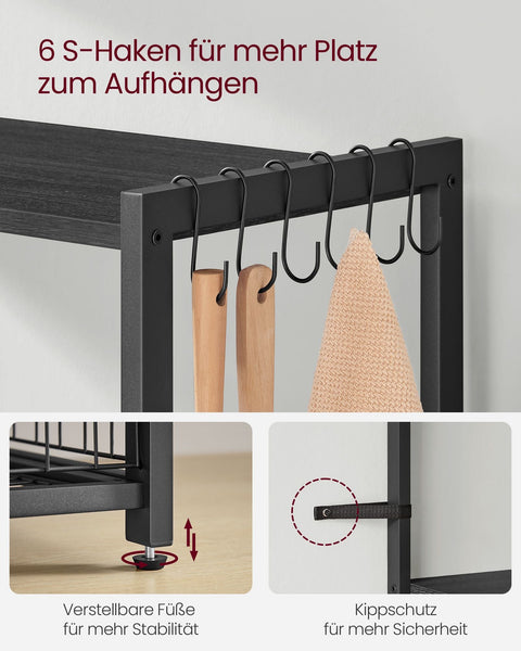 Rootz Cake Rack with Hooks - Baking Stand - Storage Organizer - Chipboard and Steel - 35cm x 80cm x 95cm - Anthracite Gray-Ink Black - 11.8kg - 20kg Capacity - 10kg Capacity - Easy Assembly