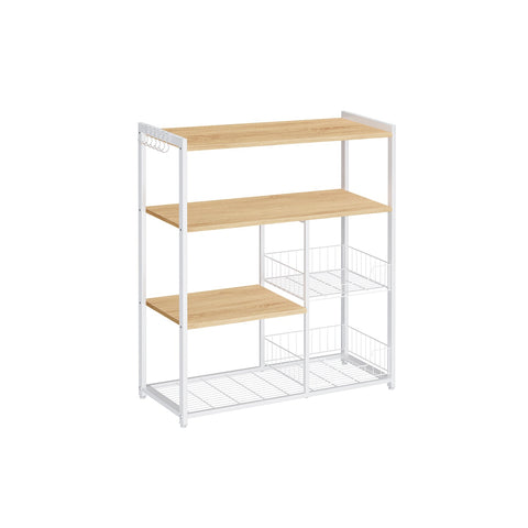 Rootz Kitchen Shelf with 2 Metal Baskets - Storage Rack - Organizer - Space-Saving - 35cm x 80cm x 95cm - Brown-White