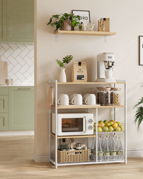 Rootz Kitchen Shelf with 2 Metal Baskets - Storage Rack - Organizer - Space-Saving - 35cm x 80cm x 95cm - Brown-White
