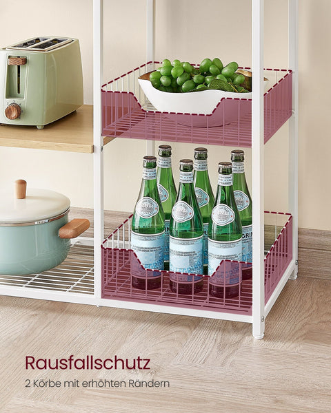 Rootz Kitchen Shelf with 2 Metal Baskets - Storage Rack - Organizer - Space-Saving - 35cm x 80cm x 95cm - Brown-White