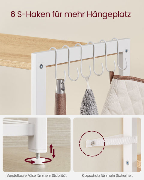 Rootz Kitchen Shelf with 2 Metal Baskets - Storage Rack - Organizer - Space-Saving - 35cm x 80cm x 95cm - Brown-White