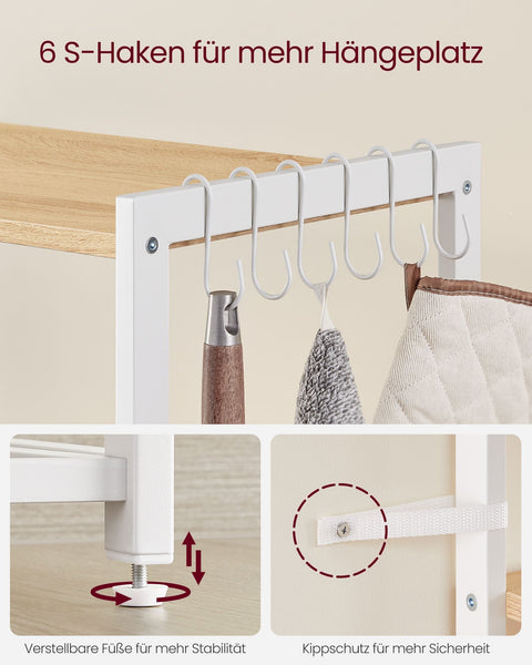 Rootz Cake Rack with Hooks - Baking Stand - Storage Organizer - Chipboard and Steel - 35cm x 80cm x 95cm