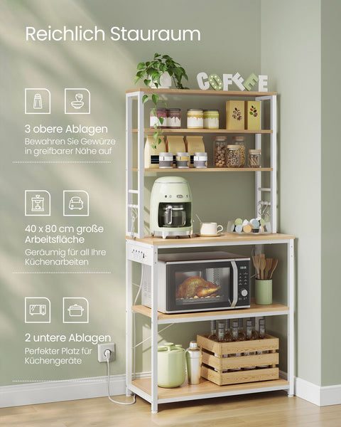 Rootz Kitchen Shelf with Sockets - Golden Oak Cloud White - Chipboard Steel - 40cm x 80cm x 167cm - Modern Storage Unit - 21.2kg
