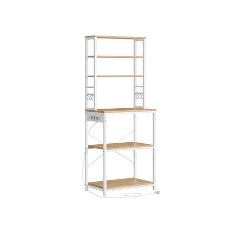 Rootz Kitchen Shelf with Sockets - Gold Oak White - Chipboard Steel - Spacious - 40cm x 60cm x 167cm - 15.7kg - Ideal for Organization