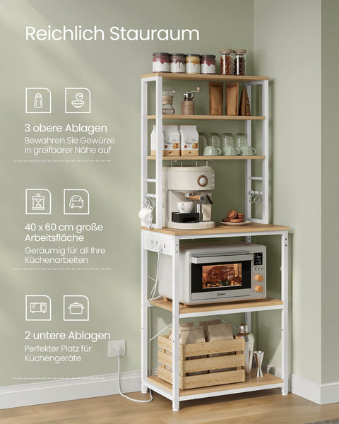 Rootz Kitchen Shelf with Sockets - Gold Oak White - Chipboard Steel - Spacious - 40cm x 60cm x 167cm - 15.7kg - Ideal for Organization
