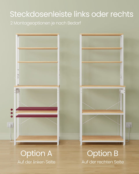 Rootz Kitchen Shelf - Storage Rack - Shelving Unit - Added Convenience with Sockets - 40cm x 60cm x 167cm