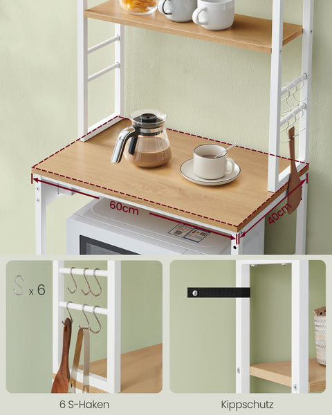 Rootz Kitchen Shelf - Storage Rack - Shelving Unit - Added Convenience with Sockets - 40cm x 60cm x 167cm