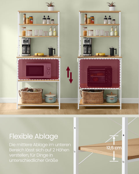 Rootz Kitchen Shelf with Sockets - Gold Oak White - Chipboard Steel - Spacious - 40cm x 60cm x 167cm - 15.7kg - Ideal for Organization