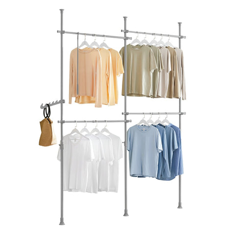 Rootz Adjustable Telescopic Clothes Rail - Wardrobe Organizer - Shelving System - Space-Saving Design - Easy Assembly - Variable Size 124-226cm x 200-285cm