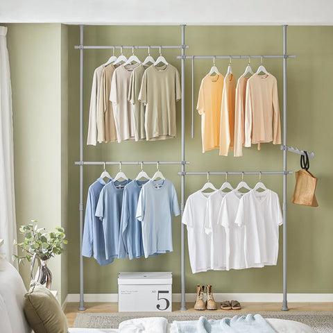 Rootz Adjustable Telescopic Clothes Rail - Wardrobe Organizer - Shelving System - Space-Saving Design - Easy Assembly - Variable Size 124-226cm x 200-285cm