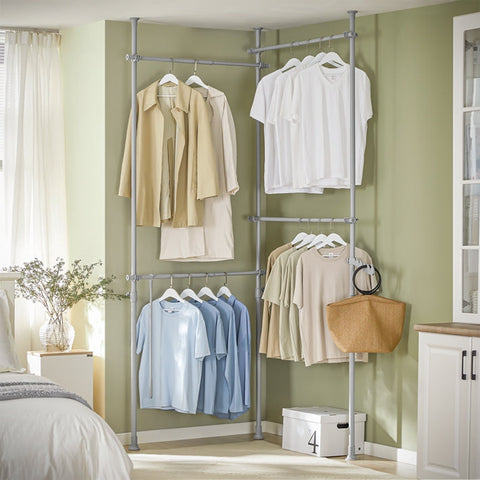 Rootz Adjustable Telescopic Clothes Rail - Wardrobe Organizer - Shelving System - Space-Saving Design - Easy Assembly - Variable Size 124-226cm x 200-285cm