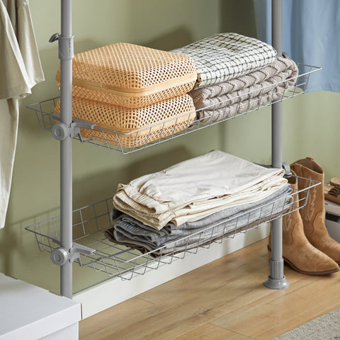Rootz Adjustable Telescopic Clothes Rail System - Shelving Unit - Wardrobe Organizer - Space-Saving Design - Easy Assembly - Variable Size W(209-311)cm x H(200-285)cm - Light Gray