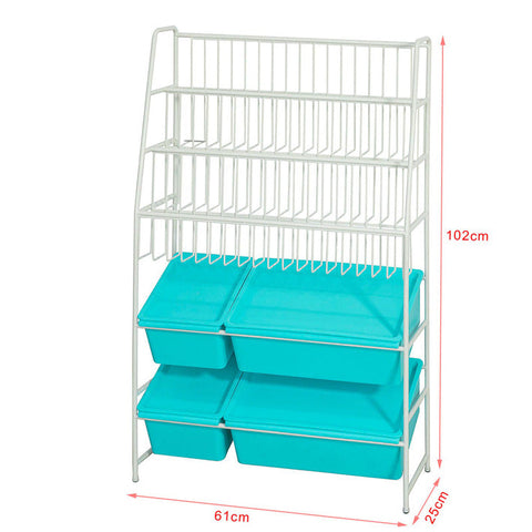 Rootz Children's Bookshelf with Toy Storage - Organizer Shelf - Kids Bookcase - Durable Metal & PP Plastic - Reinforced Stable Feet - 61cm x 102cm x 25cm