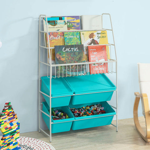 Rootz Children's Bookshelf with Toy Storage - Organizer Shelf - Kids Bookcase - Durable Metal & PP Plastic - Reinforced Stable Feet - 61cm x 102cm x 25cm