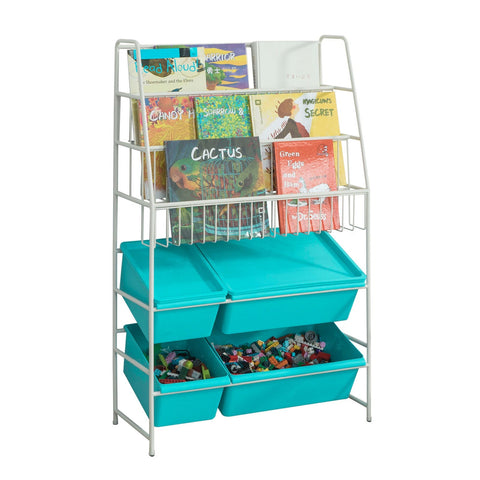 Rootz Children's Bookshelf with Toy Storage - Organizer Shelf - Kids Bookcase - Durable Metal & PP Plastic - Reinforced Stable Feet - 61cm x 102cm x 25cm