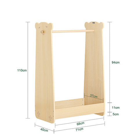 Rootz Kids Clothes Rack - Children's Garment Stand - Hanging Rail - Solid Wood Bar - Shoe Storage - 71cm x 110cm x 40cm